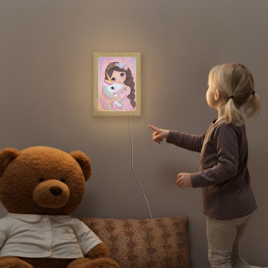 Nachtlampje 15x20 cm - Kinder lamp - Meisje - Eenhoorn - Glitter - Tafellamp kinderkamer - Slaapkamer lamp - Bedlamp kinderen - Kinderlampje stopcontact - Wandlamp babykamer - Nachtlampjes van Merkloos — afbeelding 5