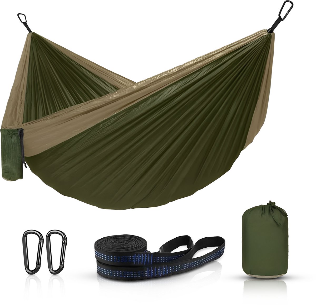 Ever Trex Hangmat - Groen - 2 Persoons - Lichtgewicht Reishangmat - Bevestigingsset