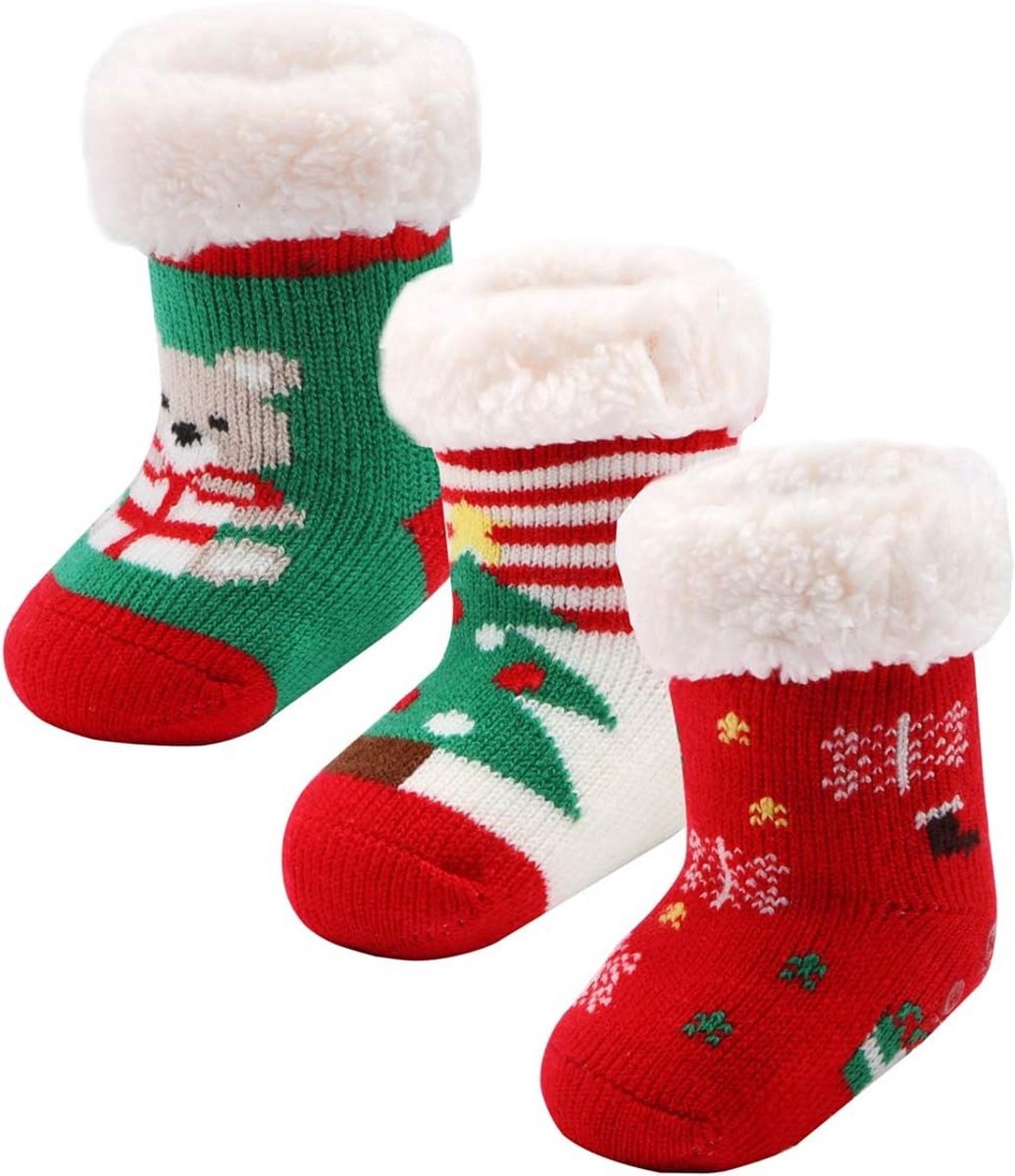 3 Paar Anti-Slip Babysokken met Sherpa Voering voor Winter Warmte