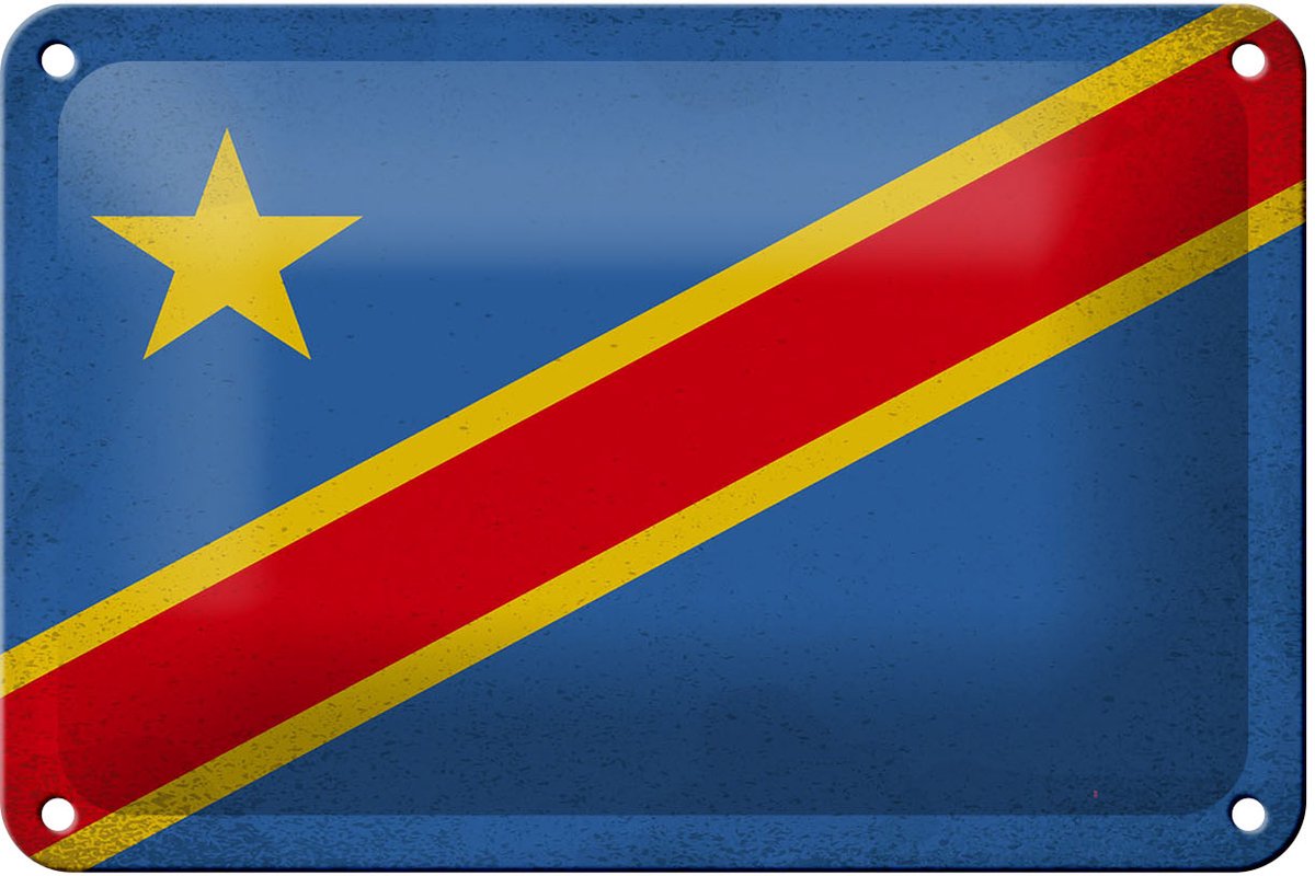 Blechschild Flagge DR Kongo 18x12cm Flag Congo Vintage