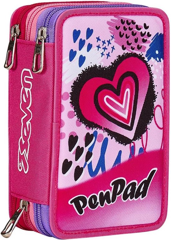 Viquel - Teknik Girl pencil case with 2 compartments - large capacity pencil case - pink