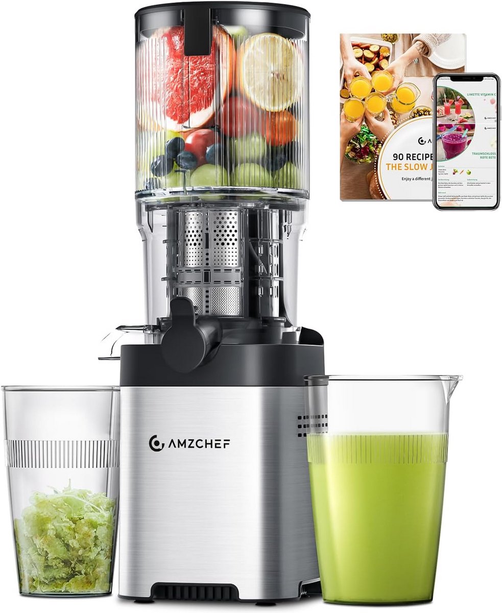 Slowjuicer met Brede Invoertrechter voor Hele Fruit en Groenten