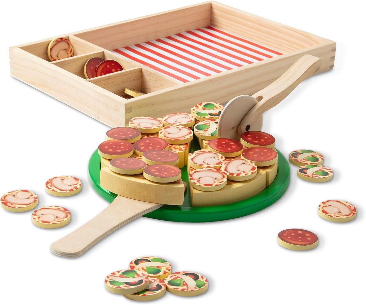 Houten Pizzaset met 36 Toppings en Ingrediënten - Speelgoed Keuken
