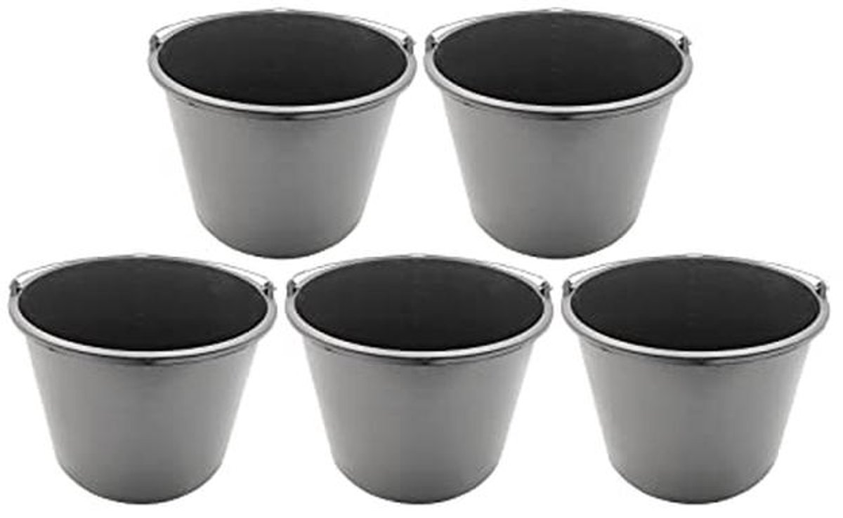 Mortelemmer 12 liter - Extra stabiele bouwemmer met handvat en schaalverdeling - 5 stuks