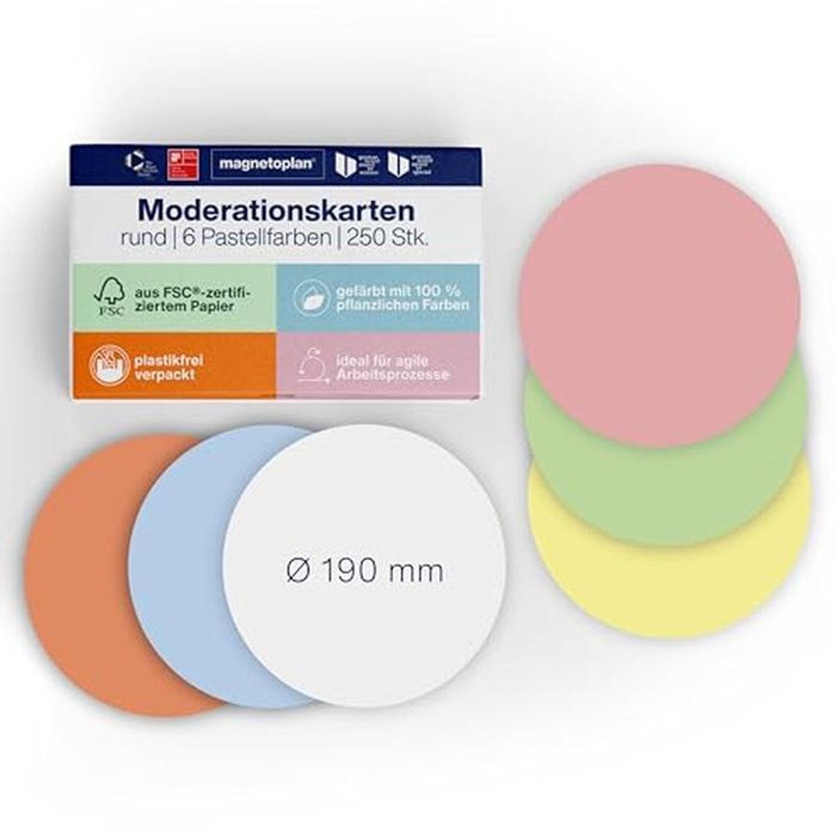 Ronde communicatiekaarten in diverse kleuren en maten