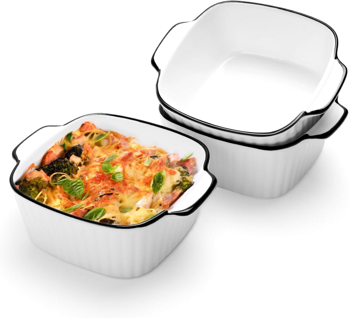 Set van 3 Kleine Vierkante Keramische Ovenschalen