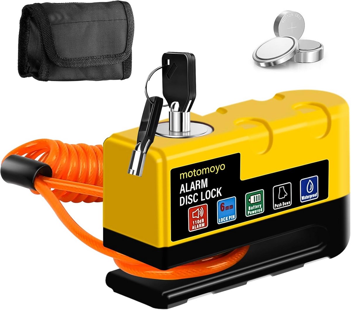 Waterdicht Motorfiets Alarm Schijfremslot met 110dB Geluid en Vergrendelkabel