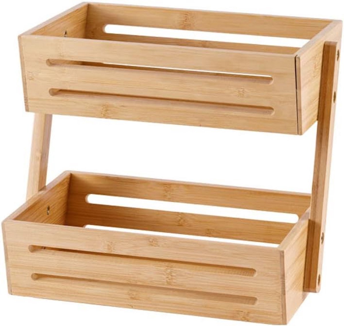 2-Laags Fruitmand van Bamboe Houten Stelling - Staande Fruitschaal voor Keuken, 32 cm