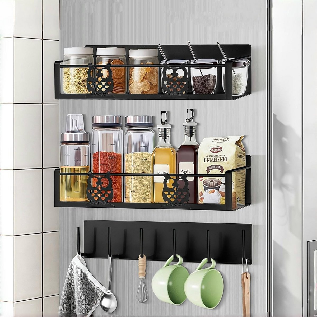 Magnetische Kruidenrek voor Koelkast en Keuken - Set van 3 Planken met Ophanghaken