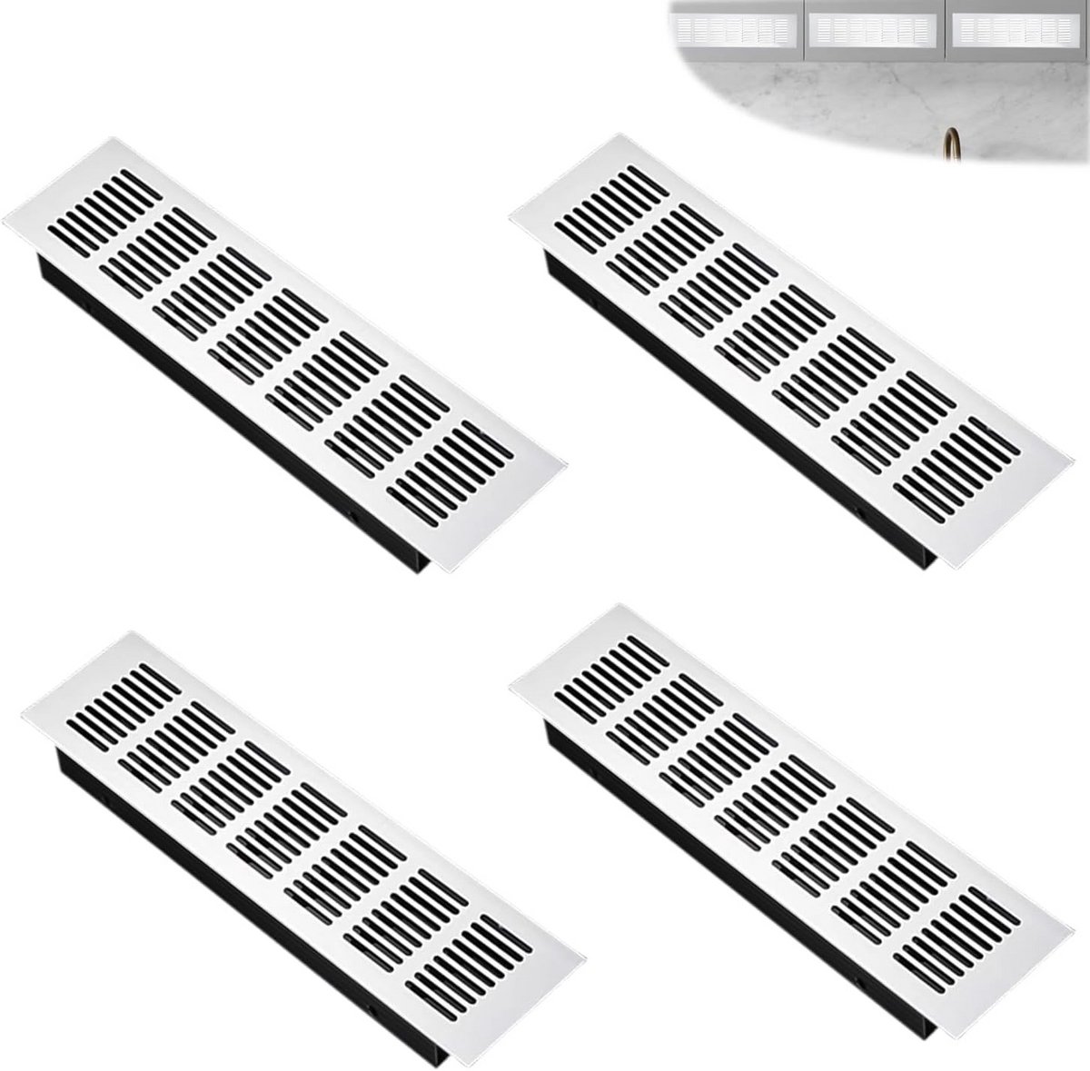 Aluminium Ventilatieroosters 4 Stuks voor Keuken, Badkamer en Woonkamer - 80 x 300 mm Afvoerluchtrooster