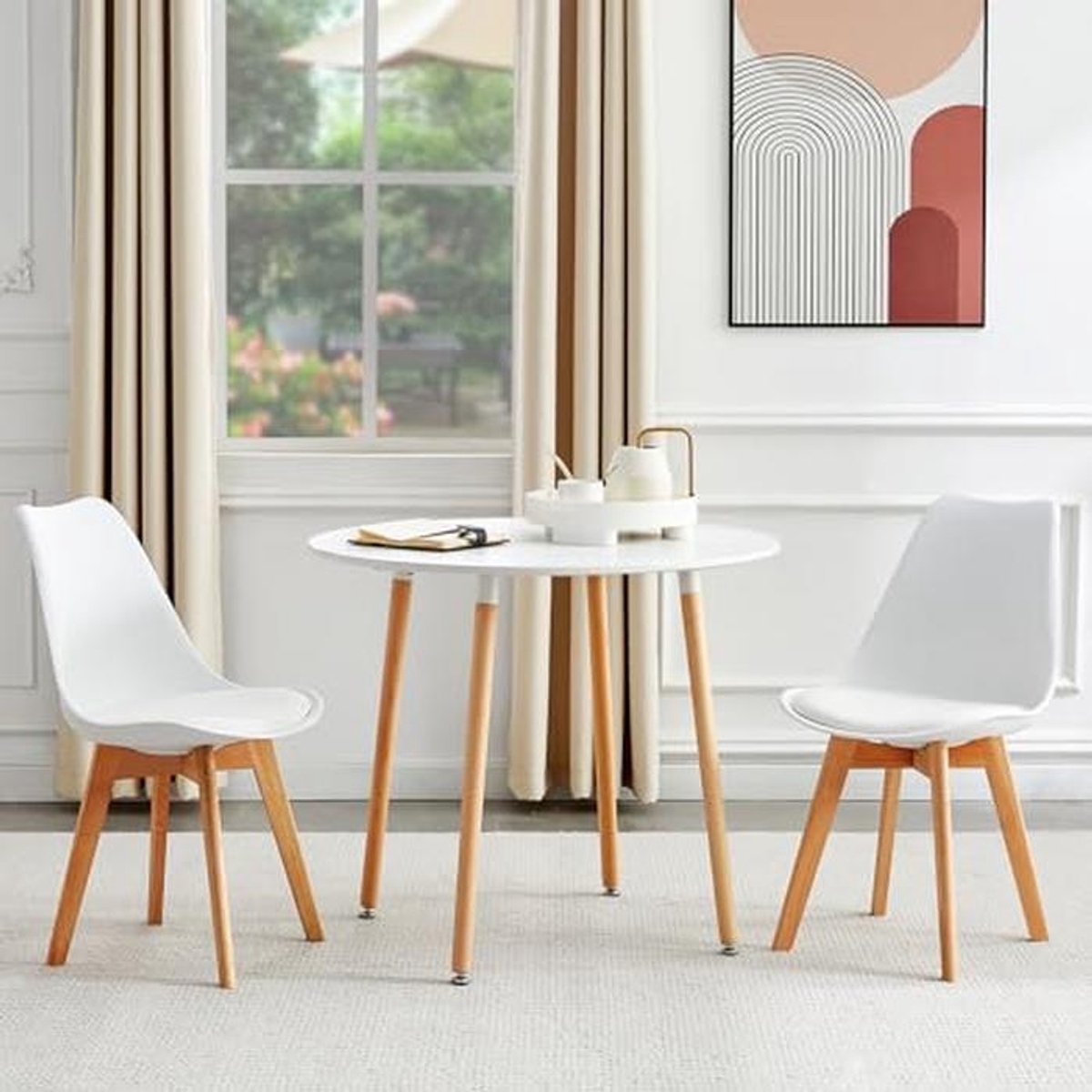Ronde Eettafel met 2 Stoelen - 90 cm Keukentafel en Eetstoelen Set voor Woonkamer en Keuke