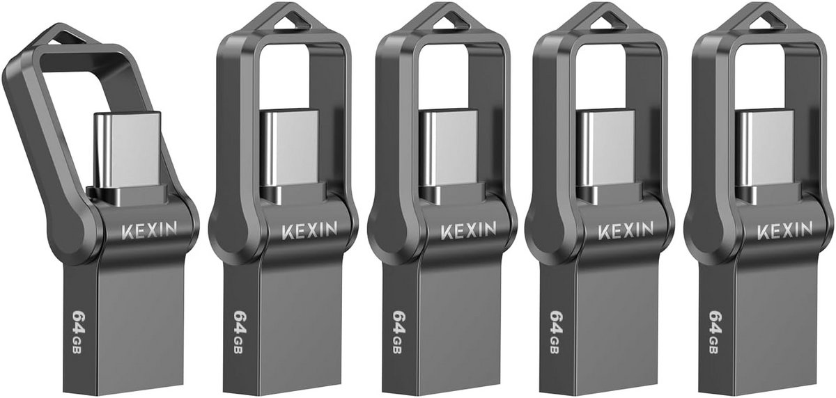 5-Pack USB C & USB 3.0 Flash Drives (64GB) - OTG Type-C Geheugenstick voor Telefoon en PC
