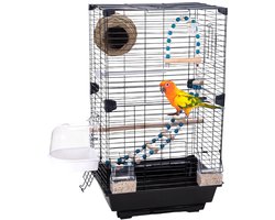 Unyqoos® Ruime vogelkooi met transparante voorzijde en complete accessoires set