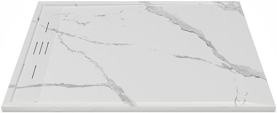 Vente-unique Receveur de douche Extra plat à poser ou à encastrer en résine SMC - Blanc marbré - 120 x 90 cm - LYROSA