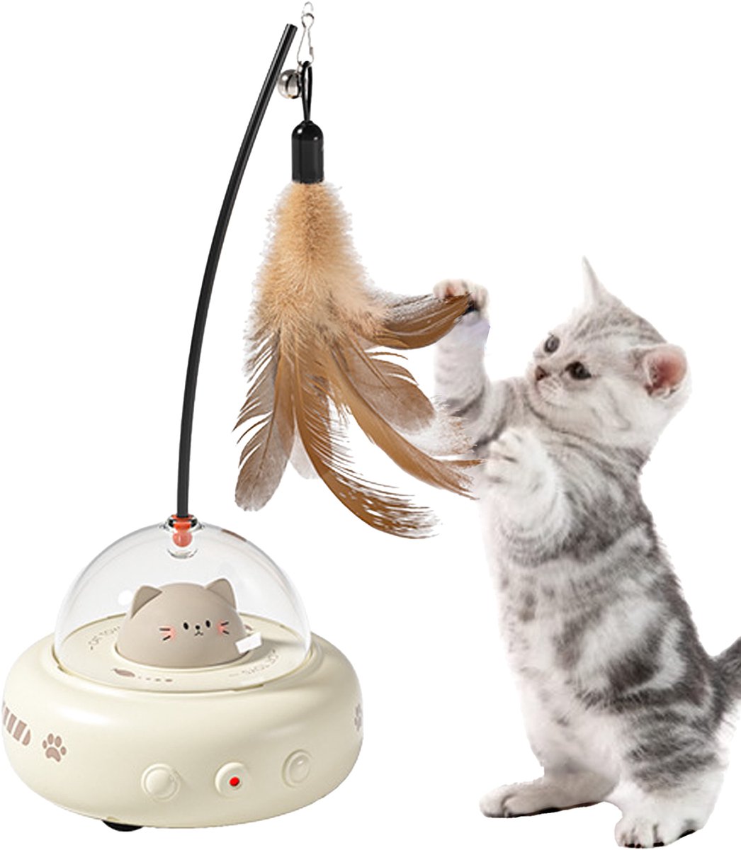 Interactief Kattenspeelgoed voor Binnenkatten – Automatisch Puzzel Speelgoed met Rood Laserlicht, Afneembare Bel en Veer – USB Oplaadbaar, Kartonnen Speelstation voor Katten en Kittens - ANMI