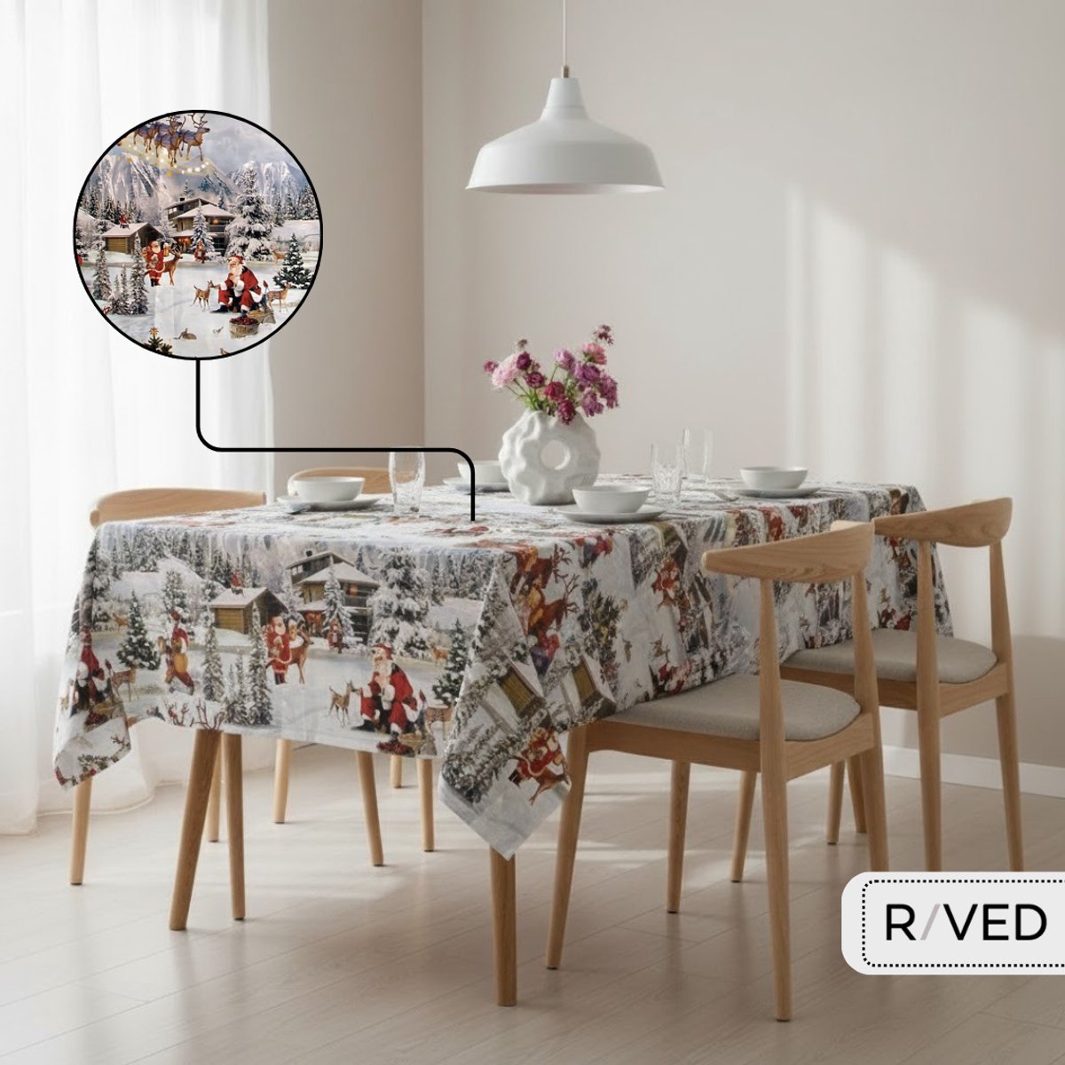Raved Tafelzeil Kerst – 140 cm x 220 cm – Winter Wit – PVC – Afwasbaar