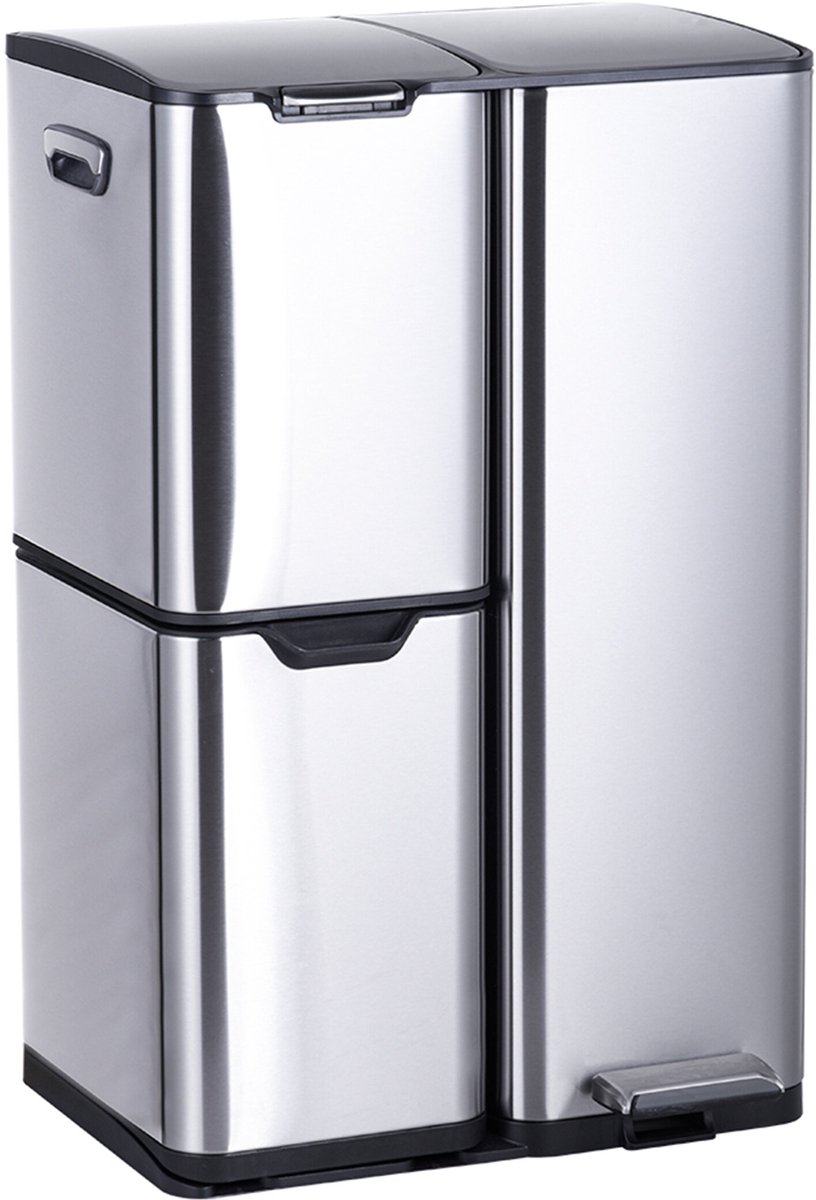 Prullenbak 3 vakken - 60 l - softclose - rvs
