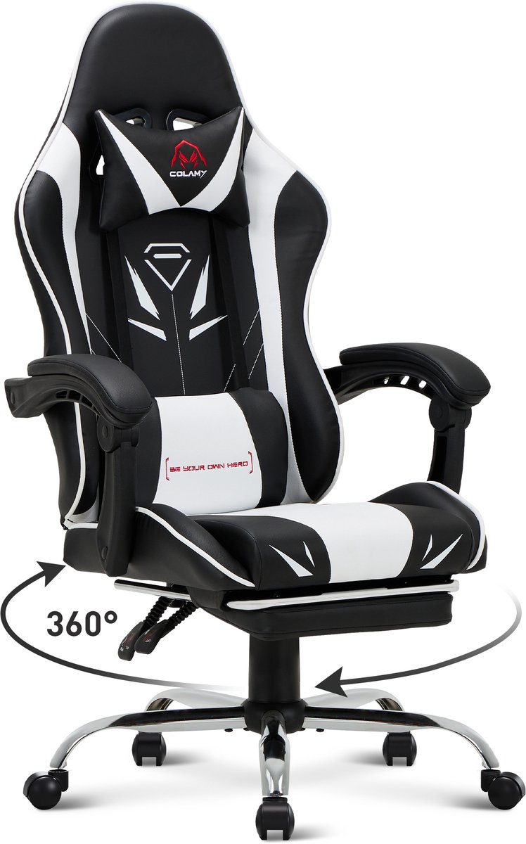 COLAMY lederen gamingstoel met uitschuifbare voetsteun, - afbeelding 3