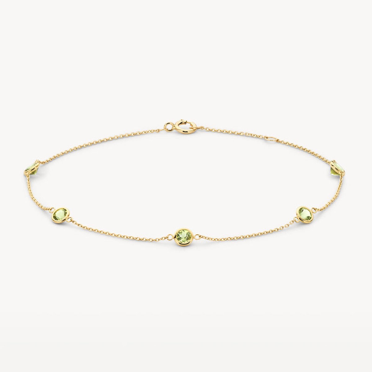 Blush Gouden Armband 2266YGP | sieraad met peridoot groene steen, anker schakel en veerringsluiting, glanzende stijl