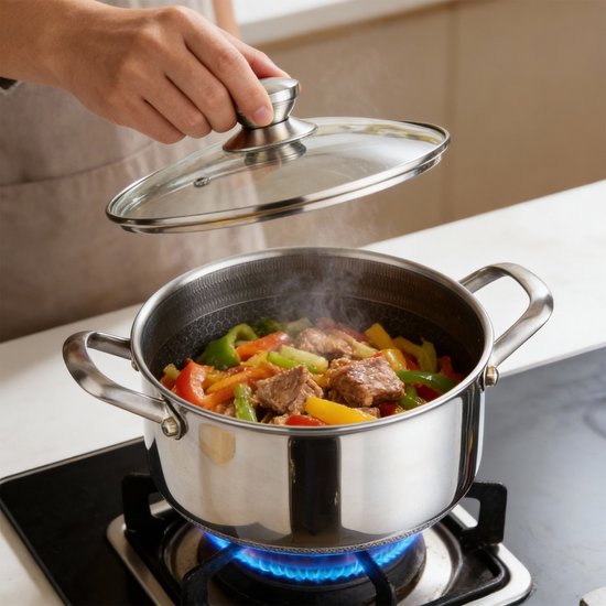 Cheffinger, Soeppan 28 cm, 8 l, met antiaanbaklaag en deksel, Zilveren van Cheffinger — afbeelding 4