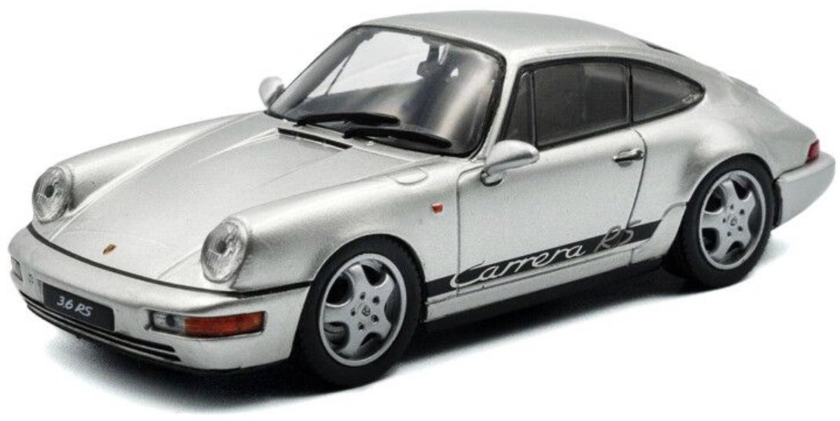 Solido Modelauto - Porsche 911 - zilver/zwart - 10 x 4 x 3 cm - schaalmodel