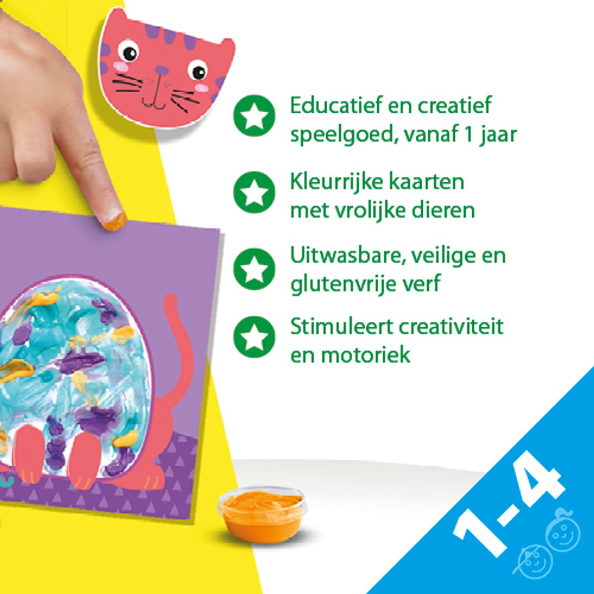 SES Creative - My First - Vingerverf dieren - 8 grote Dierenkaarten met Sticker Hoofden - Goed Uitwasbaar – Glutenvrij – voor 1 tot 4 jaar — afbeelding 2