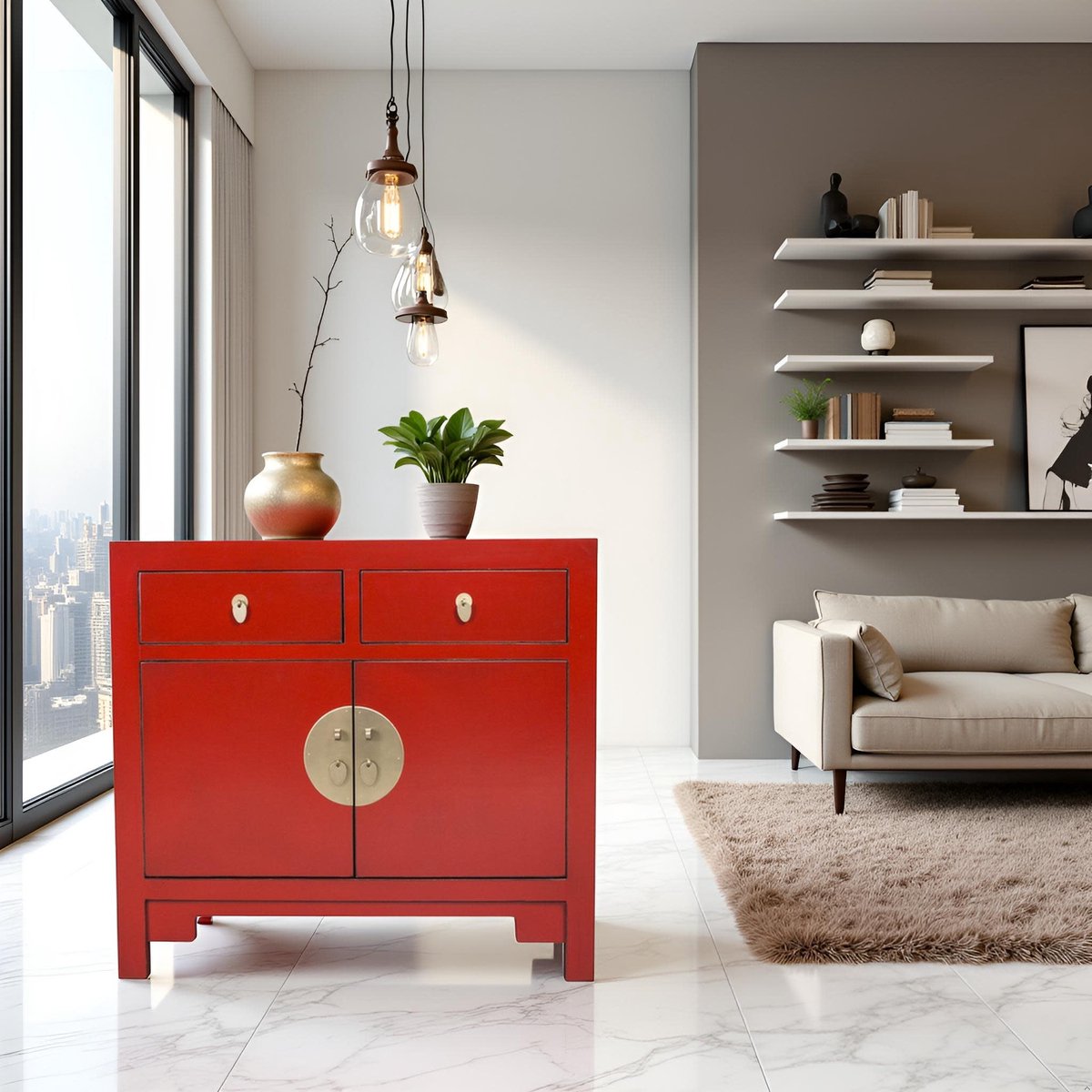 Fine Asianliving Chinese Kast Rood - Lucky Red - Orientique Collectie B90xD40xH80cm Chinese Meubels Oosterse Kast