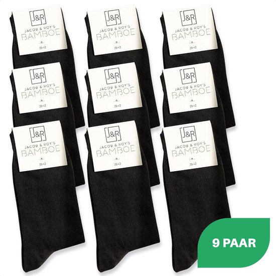 Jacob & Roy's Bamboe Sokken - Kousen - Heren & Dames - 9 Paar - Zwart - Maat 39-42 - Socks - Naadloos