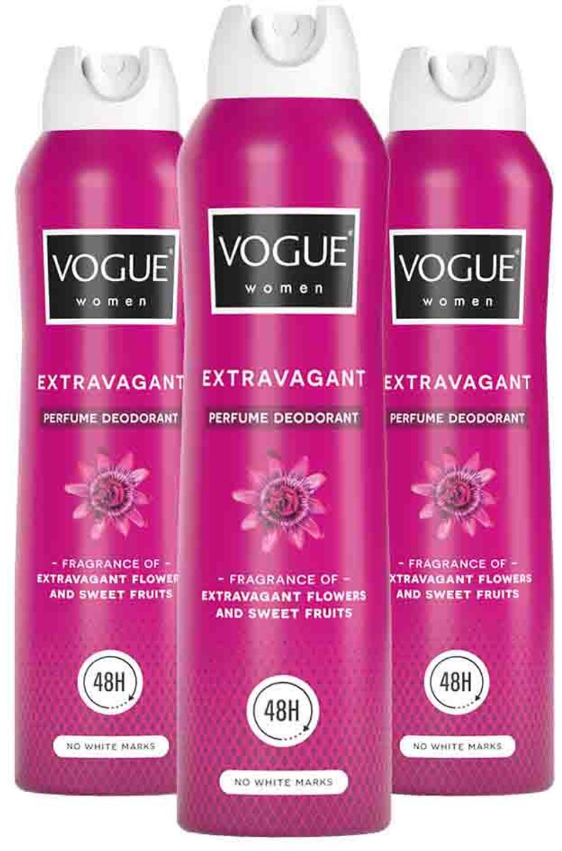 Vogue Extravagant Parfum Deodorant - 3 x 150 ml - Voordeelverpakking