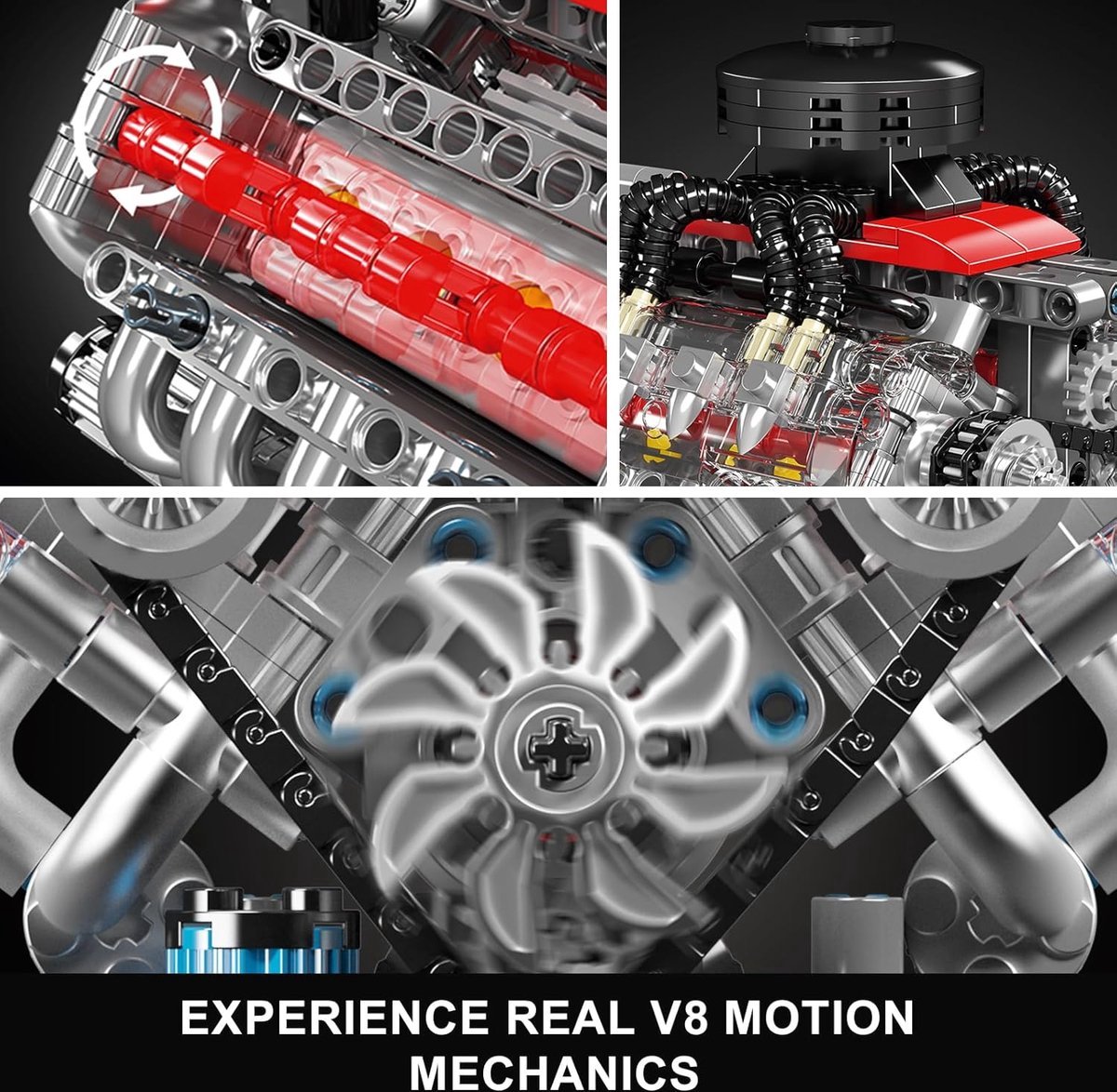Mould King 10171 Icons Technic V8 formule 1 motor | F1 speed champions modelbouw | Creator classic bouwpakket compatibel met lego | Technische speelgoed ideas voor expert volwassenen & kinderen | Bouwdoos met 535 bouwstenen — afbeelding 13