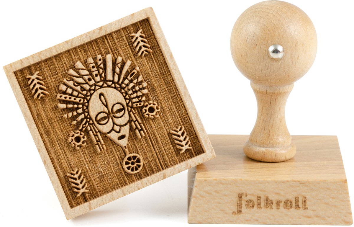 Folkroll koekjesstempel Afrikaans masker, 55x55 mm, koekjesstempel, bakstempel, koekje, stempel, motief, beukenhout, 334867