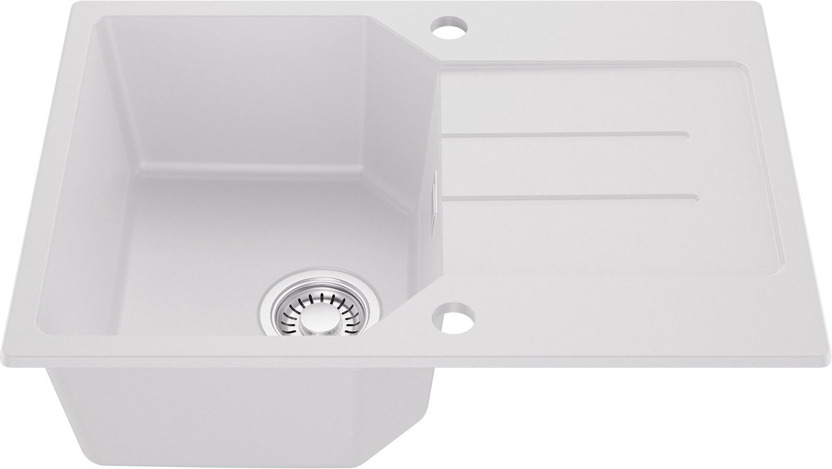 Anycee MAX Granieten Spoelbak 65x45CM - Spoelbakken Keuken Wit - Spoelbak Met Planchet en Afdruiprek - Spoelbakken Incl. Sifon en Afvoerzeefje