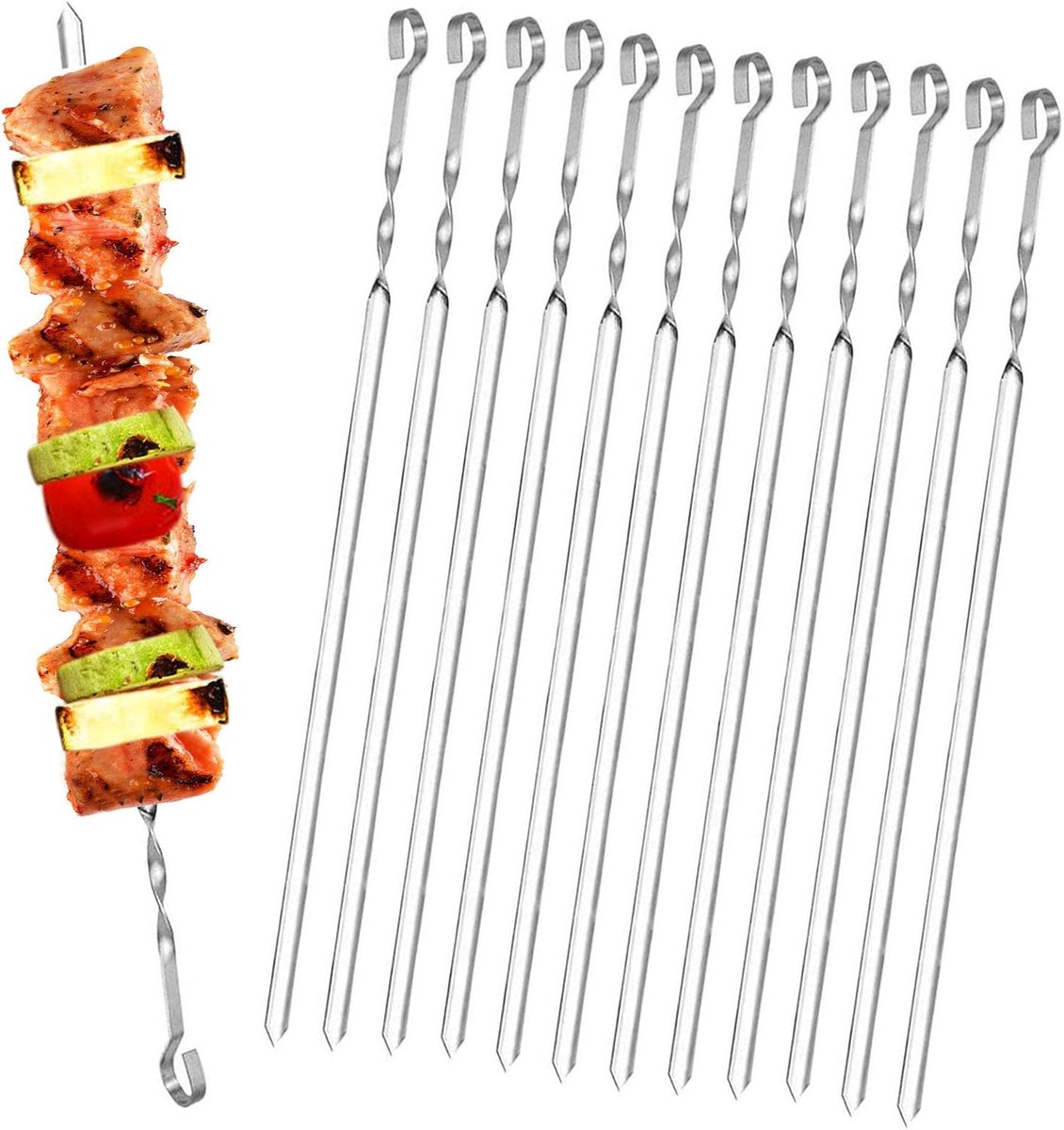TuseRxln Vleesspierspiesen - Roestvrijstaal - 39 Cm Flat Design - 20 Stuks - Voor Barbecue En Grillen - Zilver