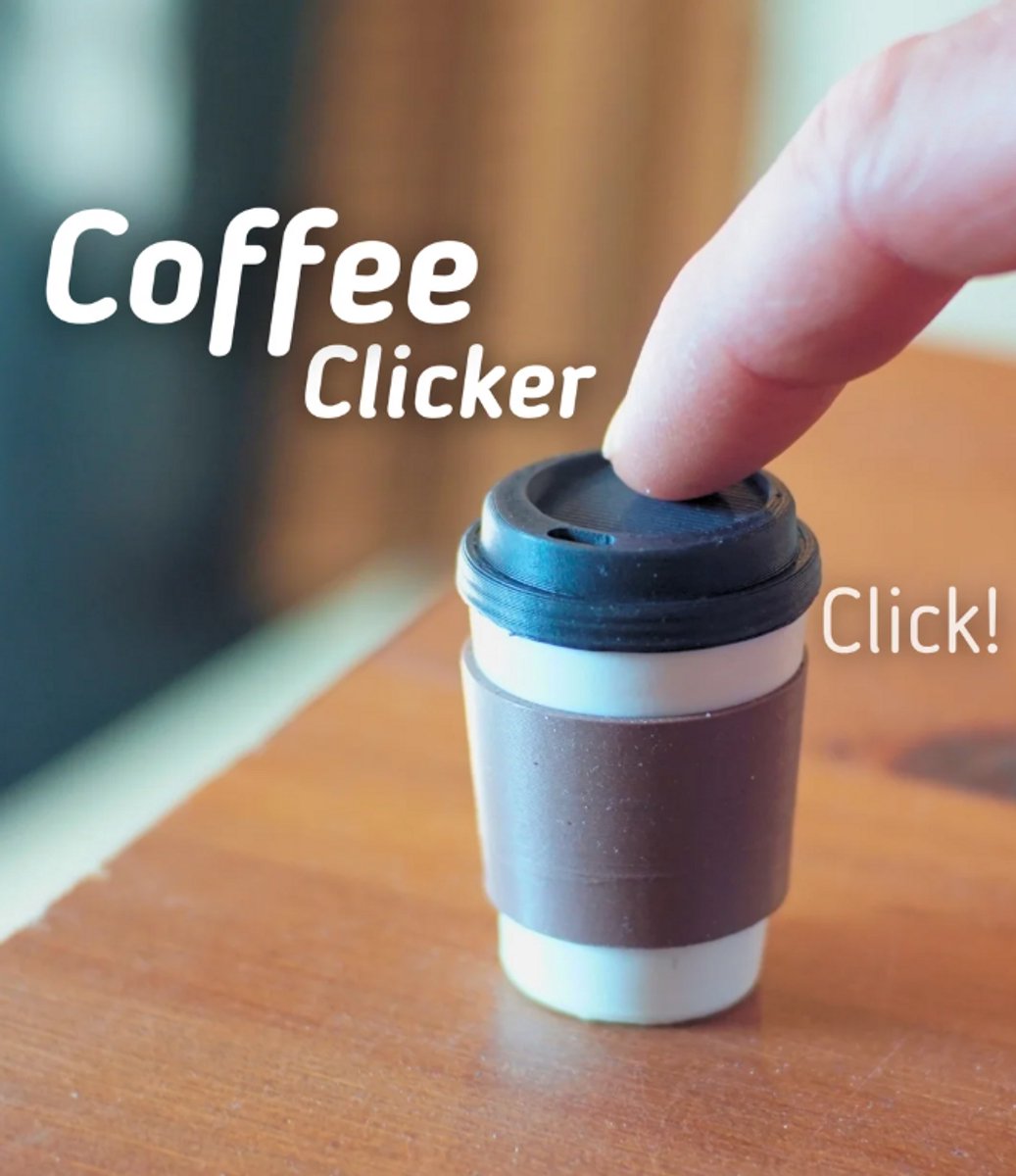 Koffie Clicker 3D Print - Vera's Arts & Dice - Coffee Clicker 3D Print - Speelgoed - Fidget Toy - Fidget Clicker - Koffie Liefhebbers - Koffie Figuur - Verzamelobject - Bruin Zwart Wit