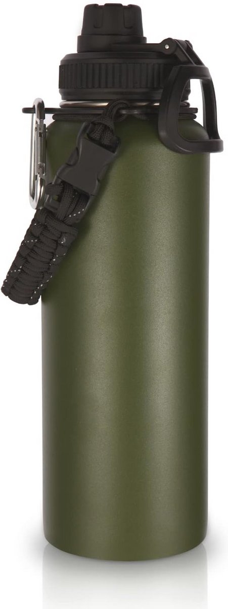 Stainless Steel Drinking Bottle 1200ml - Double-Walled Insulated Flask with Paracord Handle for Outdoor and Sports