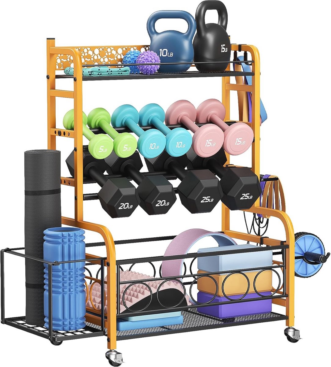 Halterrek voor krachttraining en fitnessaccessoires met wielen