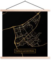 Posterhanger incl. Poster 90x90 cm - Schoolplaat - Kaart - Capelle aan den IJssel - Goud - Zwart - Textielposter - Blanke latten