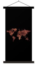 Wanddecoratie - Wereldkaart - Leer - Zwart - Schoolplaat - 90x180 cm - Textielposter - Textiel poster