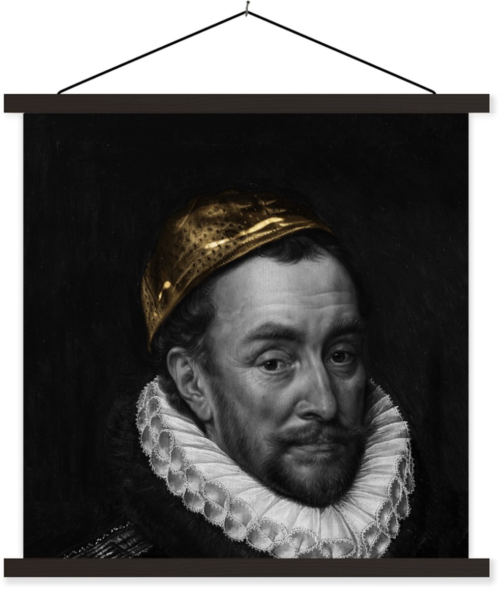 Posterhanger incl. Poster 60x60 cm - Schoolplaat - Willem van Oranje - Kunst - Verf - Text