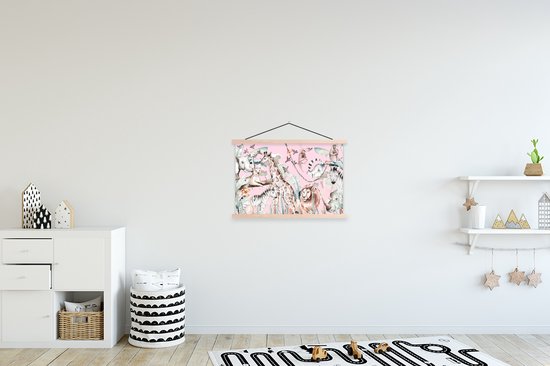 Affiche scolaire - Aquarelle - Animaux - Jungle - Rose - 60x40 cm - Lattes vierges