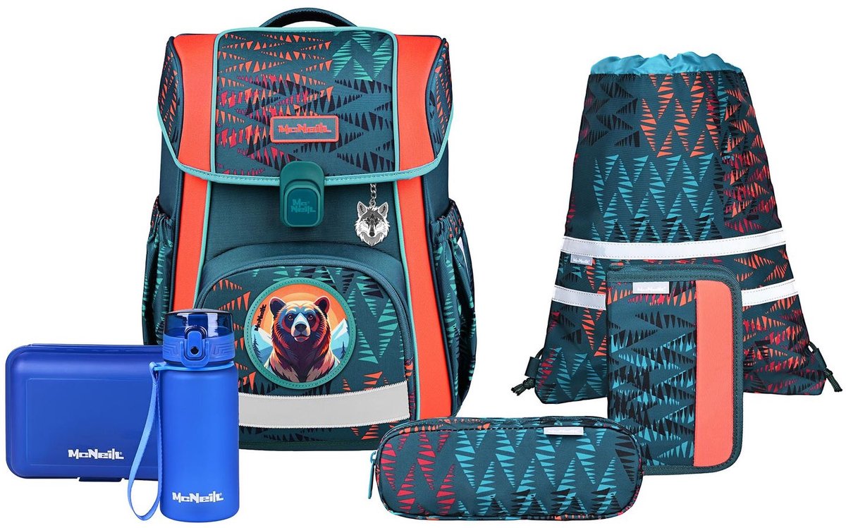 McNeill schooltas Bravo Schoolbag Set 9-delig Bear petrol