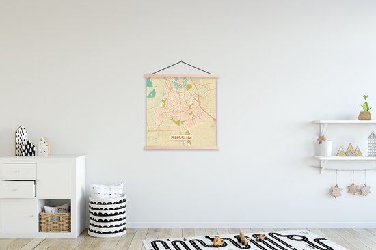 Porte-affiche avec affiche - Affiche scolaire - Carte - Bussum - Vintage - 90x90 cm - lattes vierges