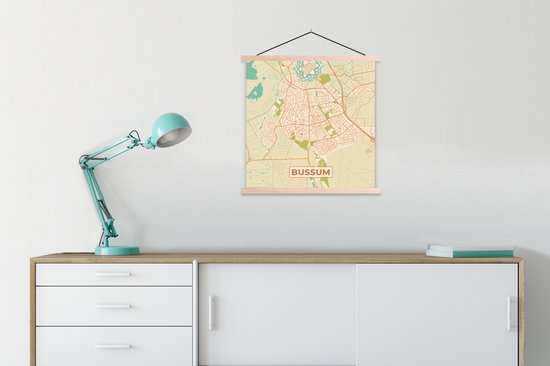 Porte-affiche avec affiche - Affiche scolaire - Carte - Bussum - Vintage - 90x90 cm - lattes vierges