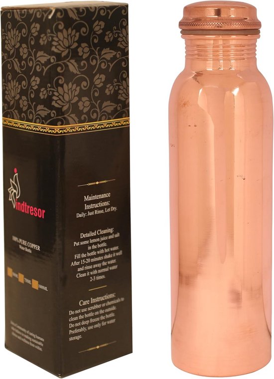 Zuivere Koperen Waterfles 750 Ml – Ayurveda Gezondheidsfles, Lekvrij, Zilveren Touch – Ideaal Voor Yoga En Dagelijks Gebruik