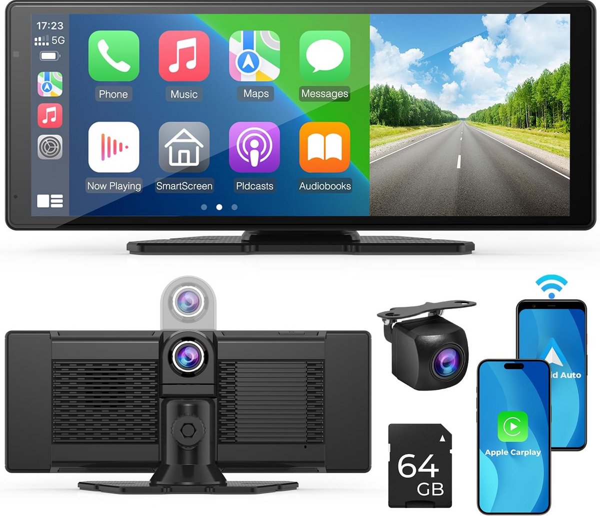 Draadloze Carplay en Android Auto 10,26 inch touchscreen autoradio met 1080p achteruitrijcamera