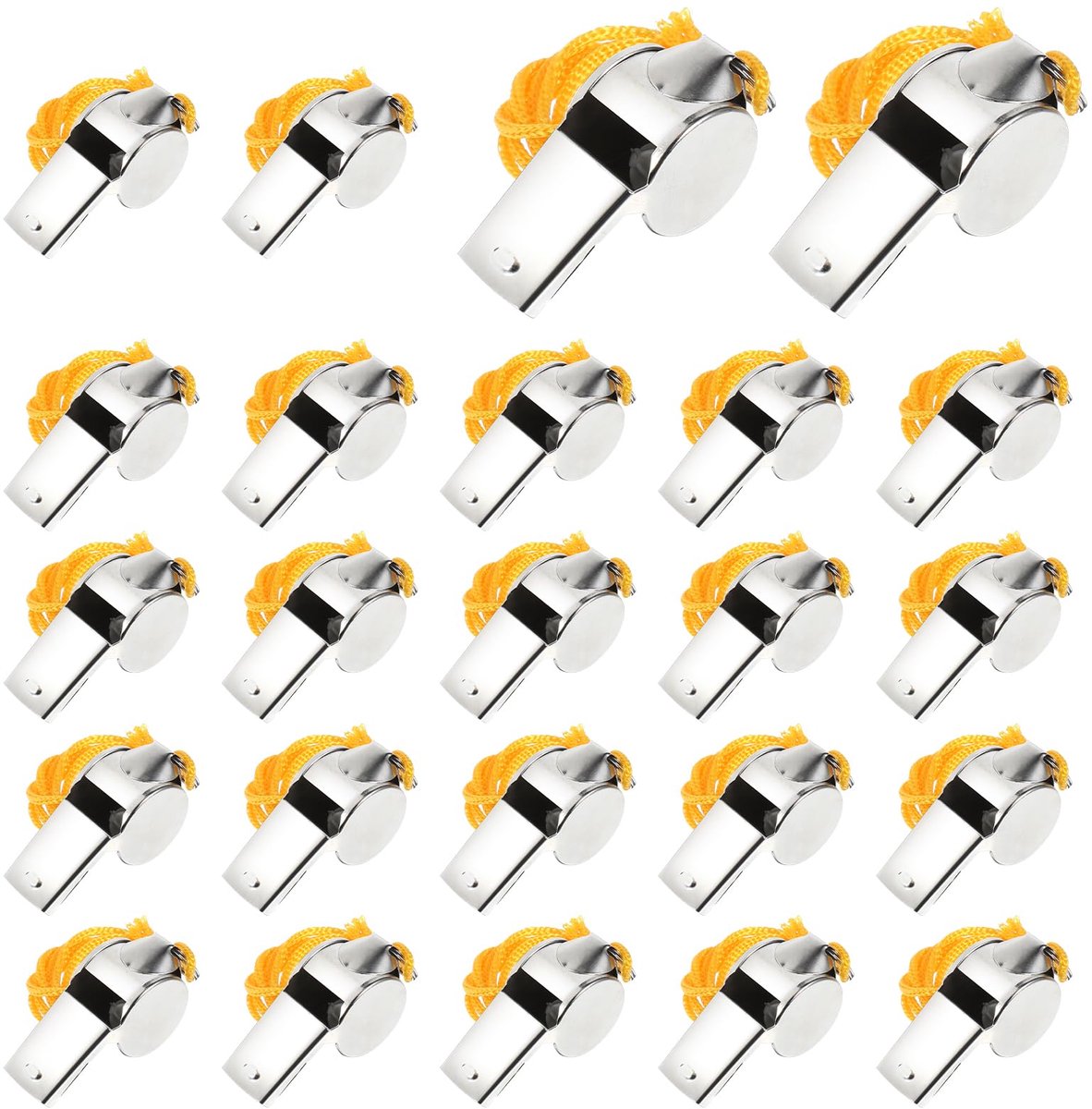 IMPERATORIS® Scheidsrechtersfluitje - Sport Fluitje - Met Koord - Voor Voetbal, Hockey en Training - Hard Geluid - Metalen - 24 Stuks - Zilver