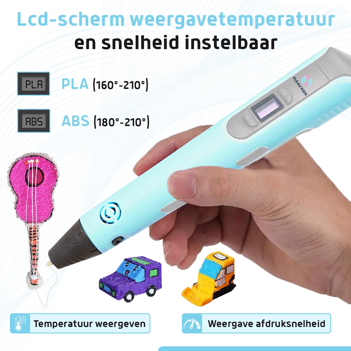 Fleau Kids 3D Pen Starterspakket Blauw XXL - 150m Filament - 30 Kleuren Vullingen - 2025 USB-C model + Vele Extra's - Knutselen en Tekenen - 3D Printen - Tekenset — afbeelding 3
