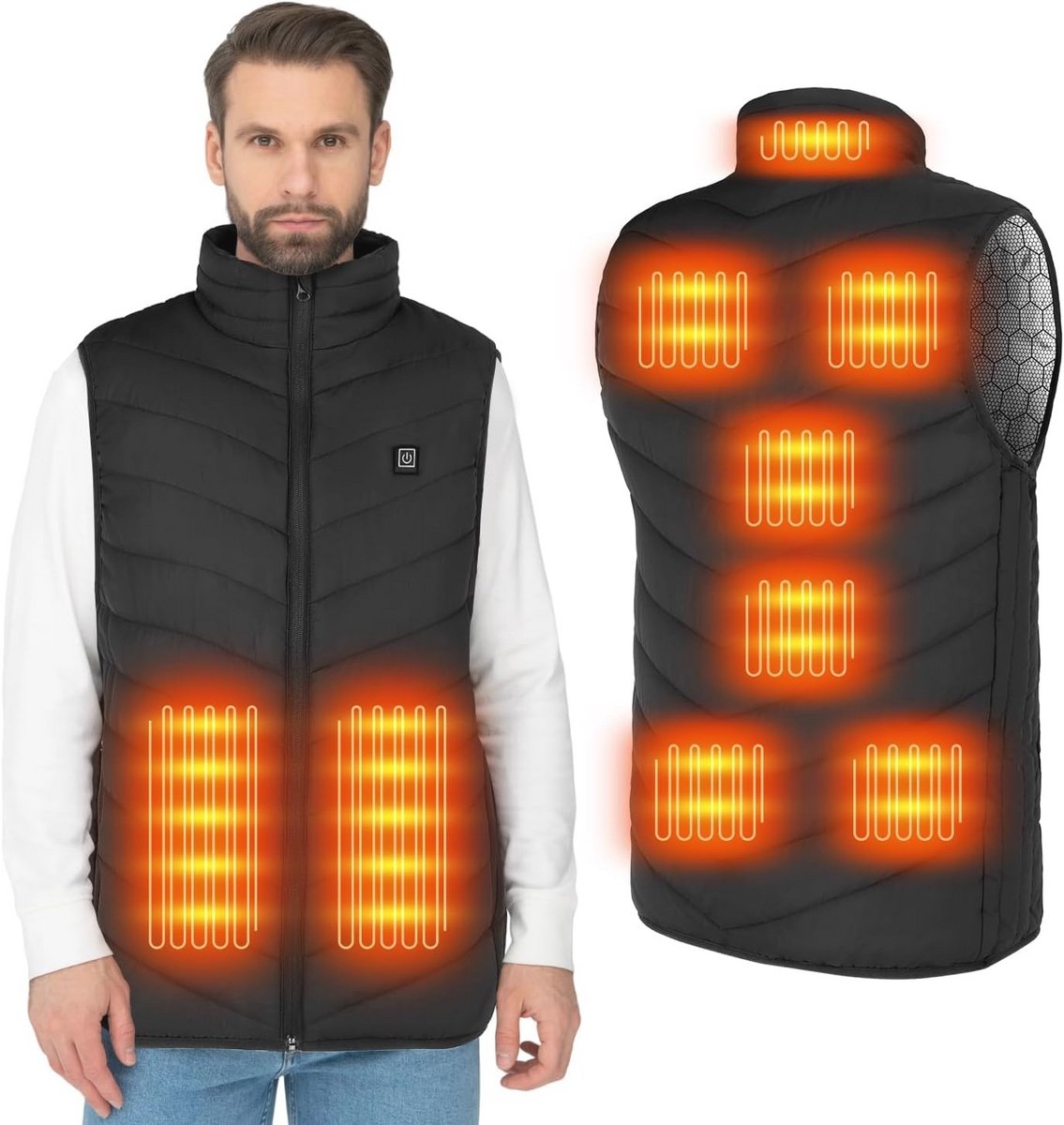 Elektrisch verwarmd vest voor heren en dames met 9 verwarmingsgebieden en USB-opladingsfunctie