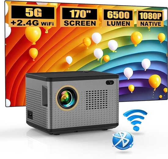Mini Beamer 5G WiFi Bluetooth Smart Projector 720p Native 1080p Ondersteunt Apps Netflix YouTube iPhone Android Gaming