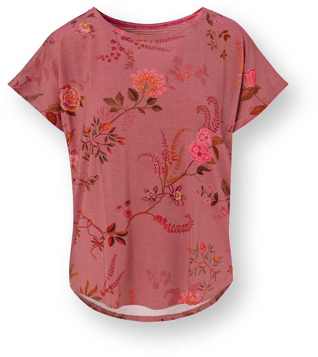 Pip Studio - Tatum Pyjama t-shirt - Korte mouw Dames - Loungewear - Bodhi Flower - Roze - XXL